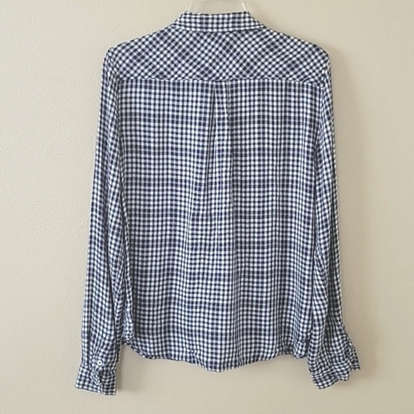 PAIGE Womens Mya Navy Gingham Plaid Shirt - Size Medium - Picture 6 of 6